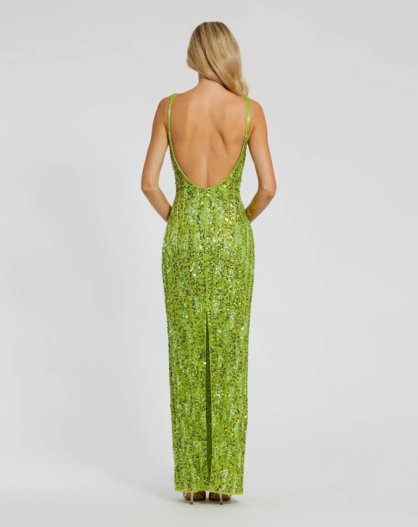 Green Embellished Square Neck Gown