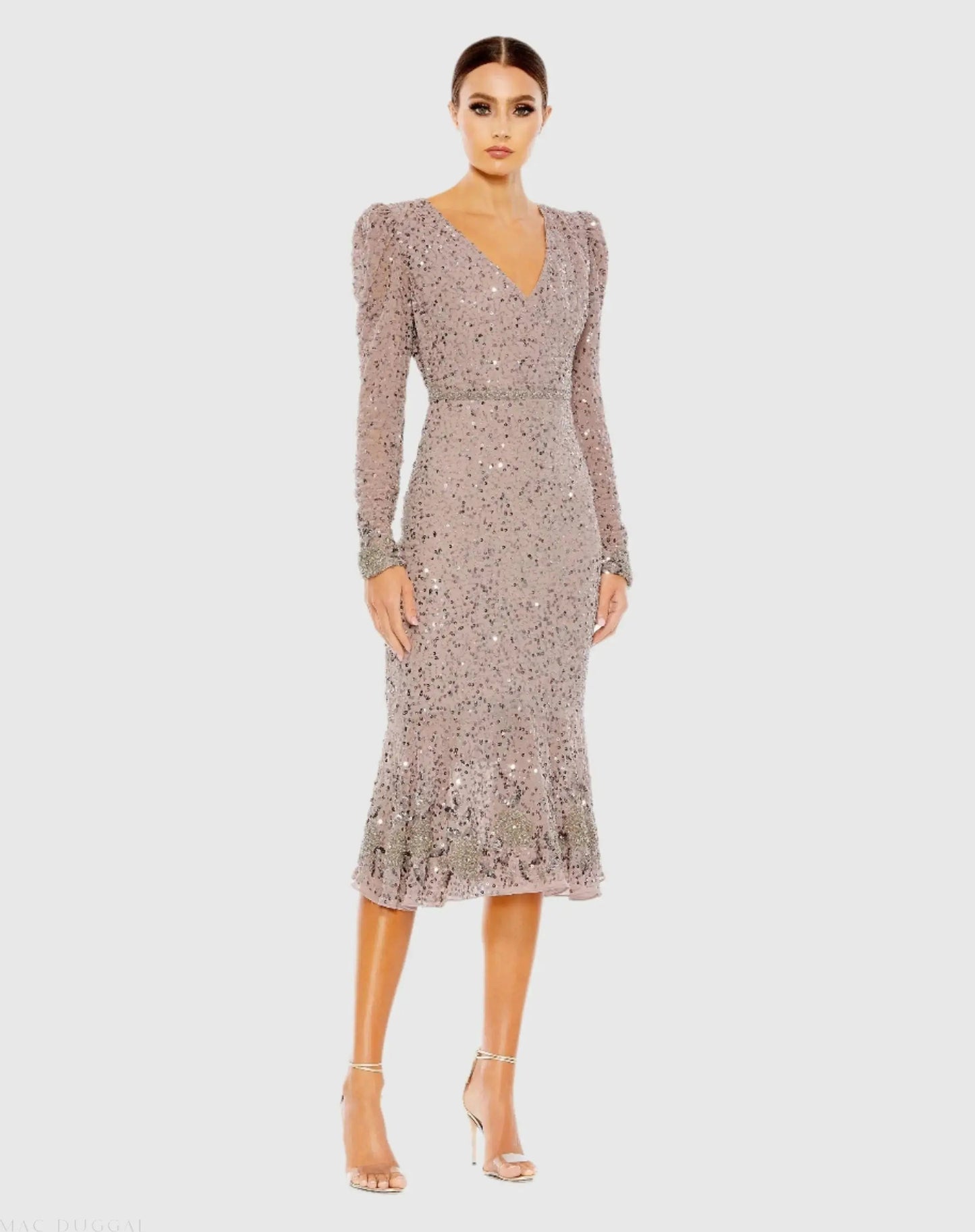 Sequin Dress with Embellished Hemline and Belt