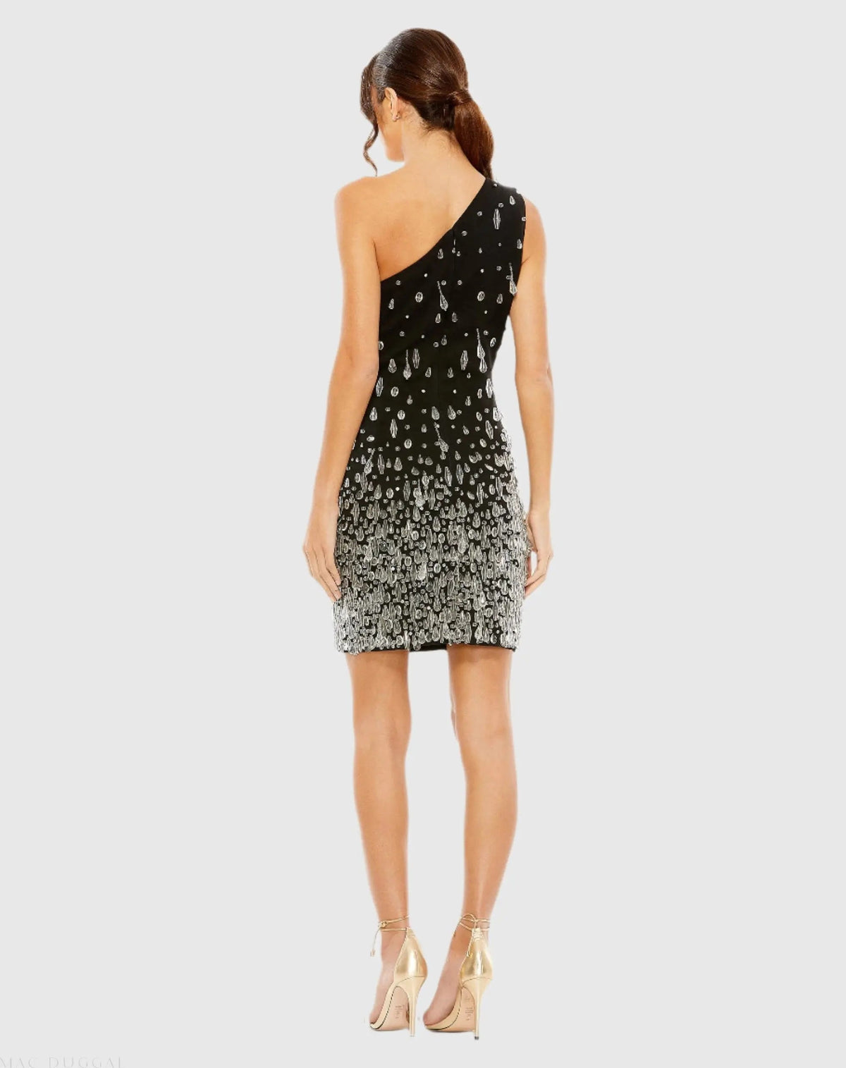 Black One Shoulder Crystal Drop Dress