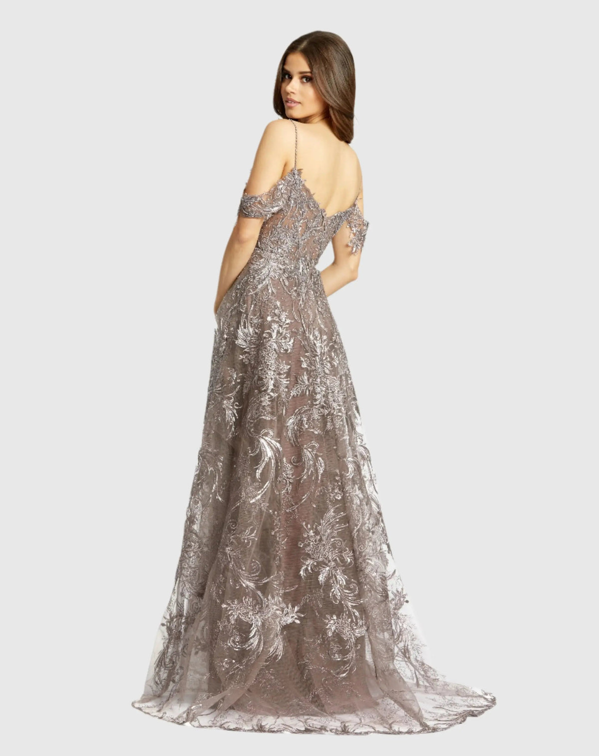 Purple Embellished Cold Shoulder Sweetheart A Line Gown
