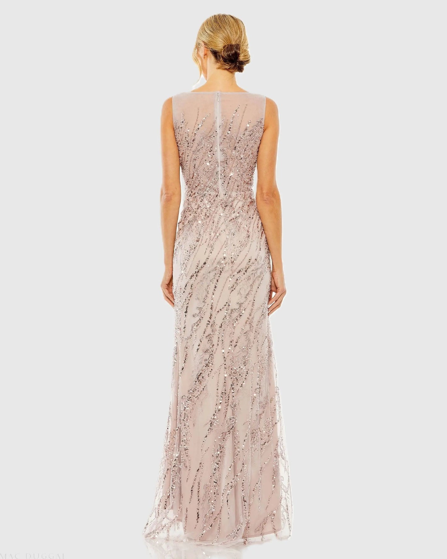 Pink Sleeveless Embellished Boat Neck Gown
