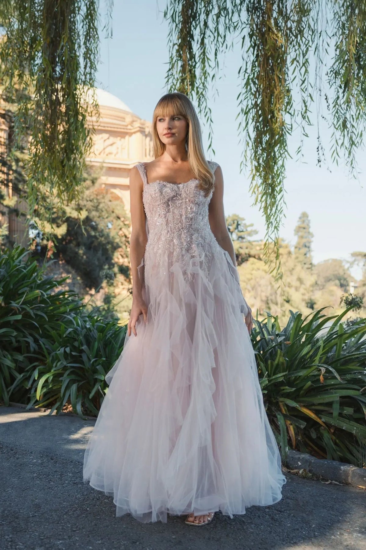 Pink Bustier Tulle Ballgown With Ruffle Skirt