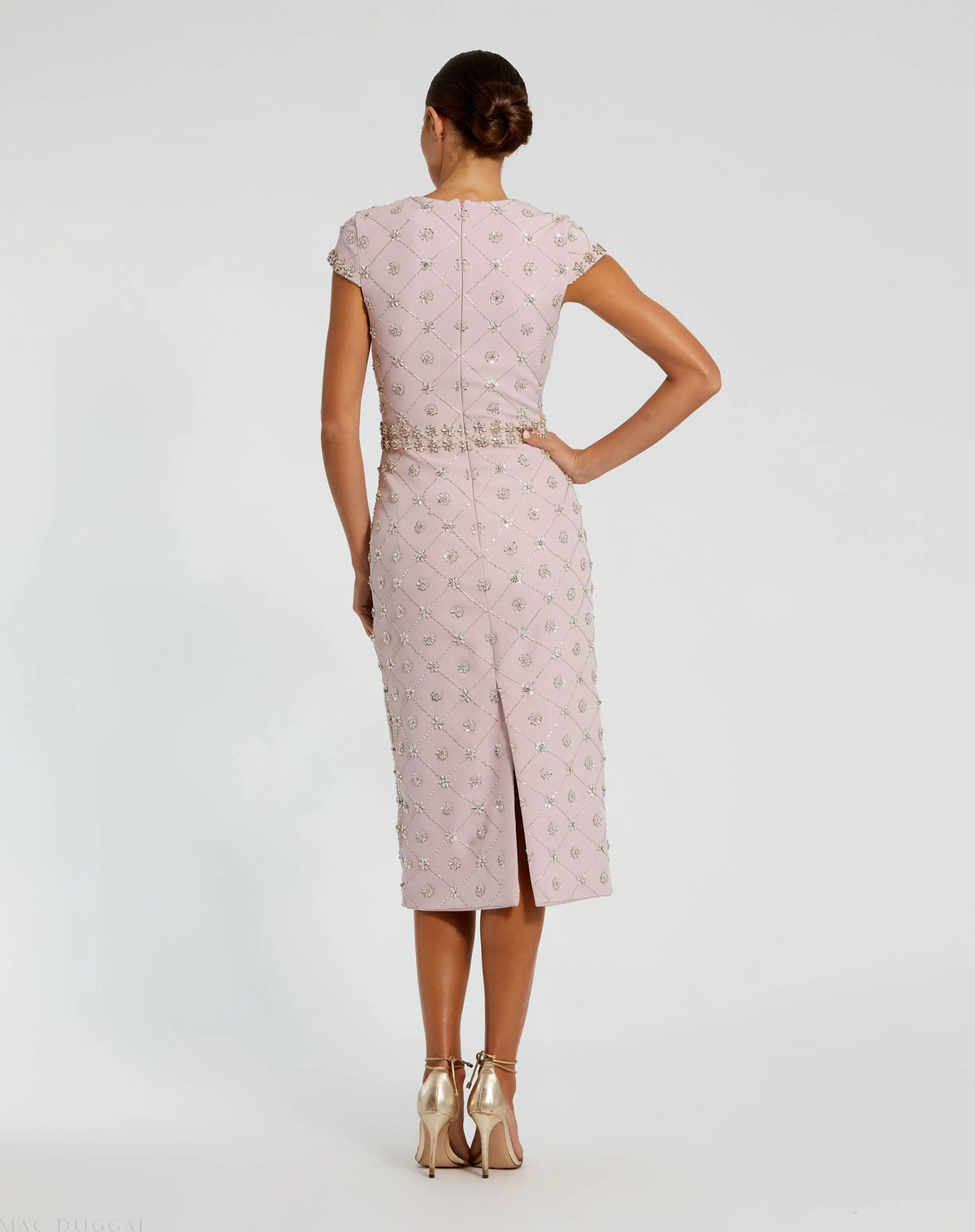 Pink Hand Embellished High Neck Midi Dress