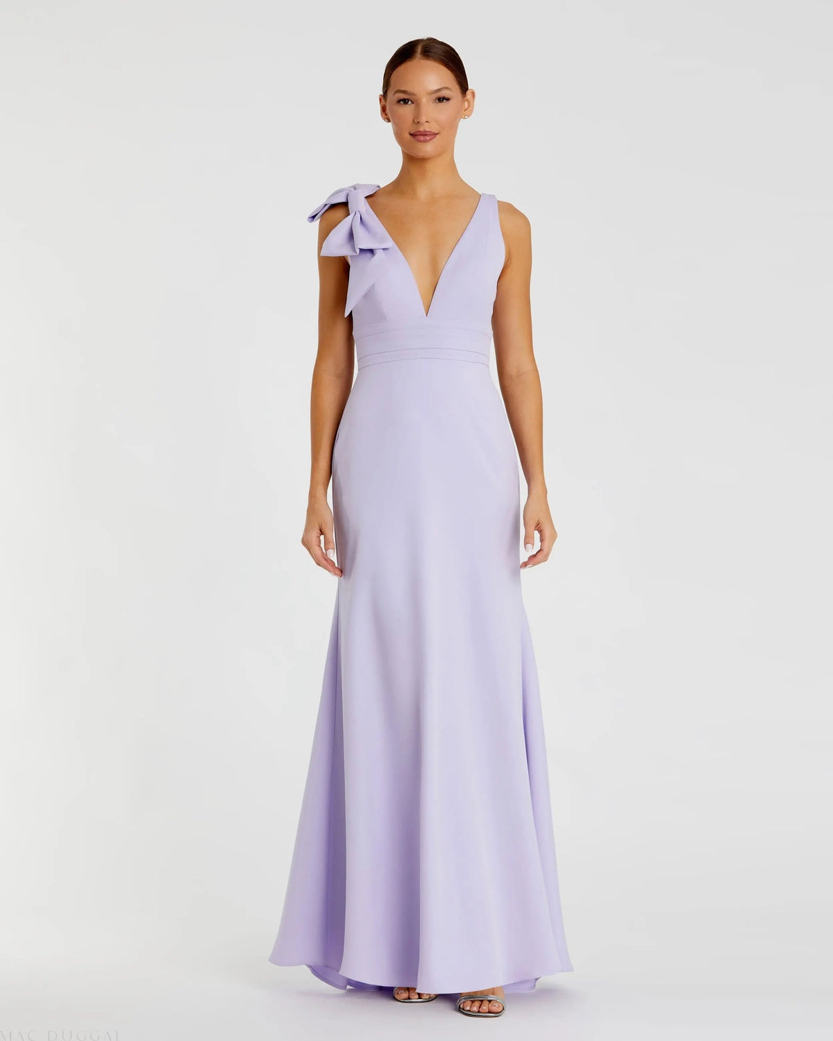 Sleeveless V Neck Bow Detail Mermaid Gown