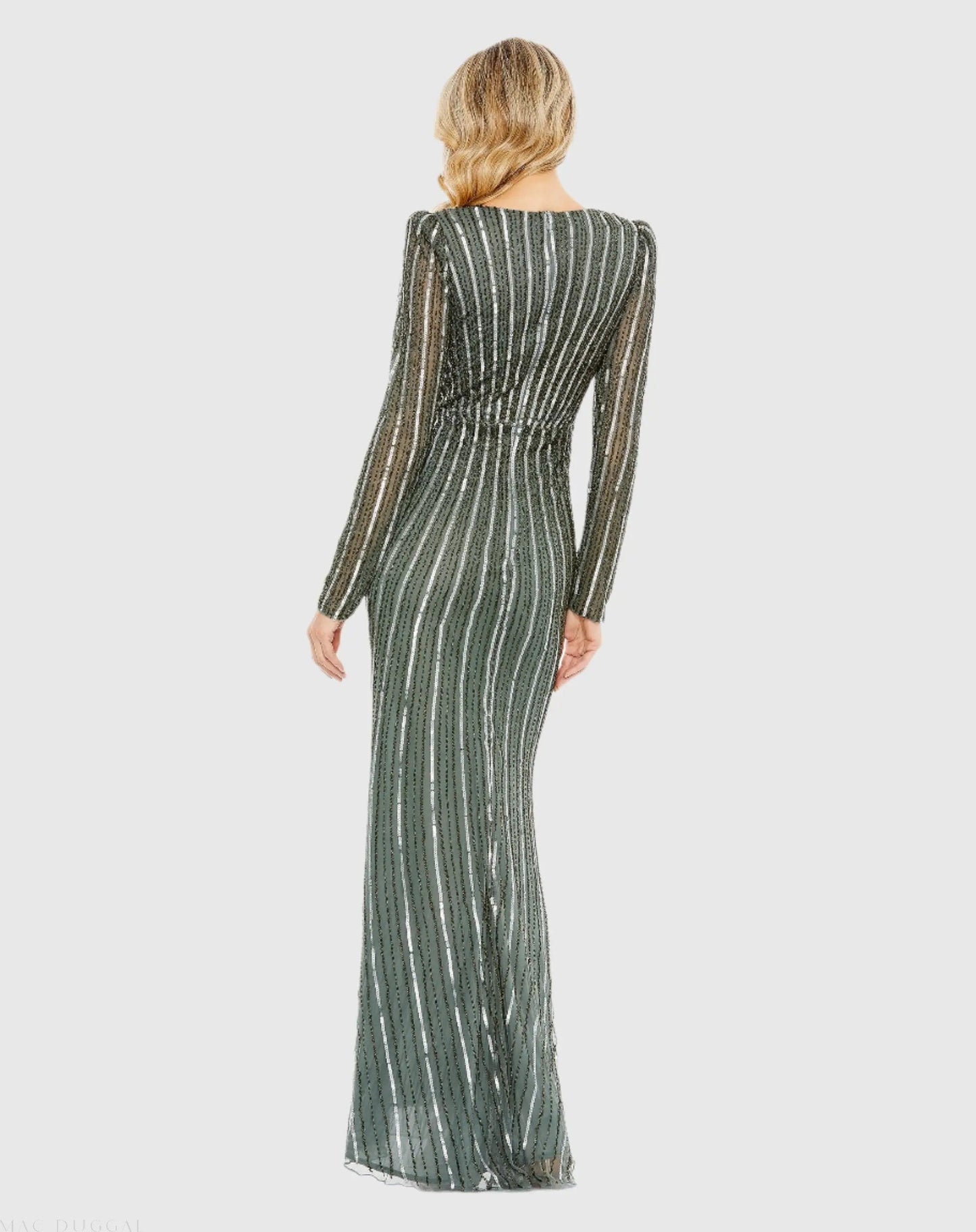 Gray Embellished Puff Sleeve Side Knot Gown
