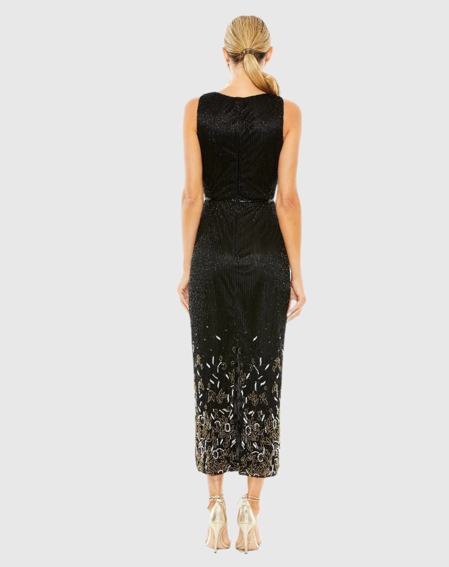 Black High Neck Embellished Sheath Dress