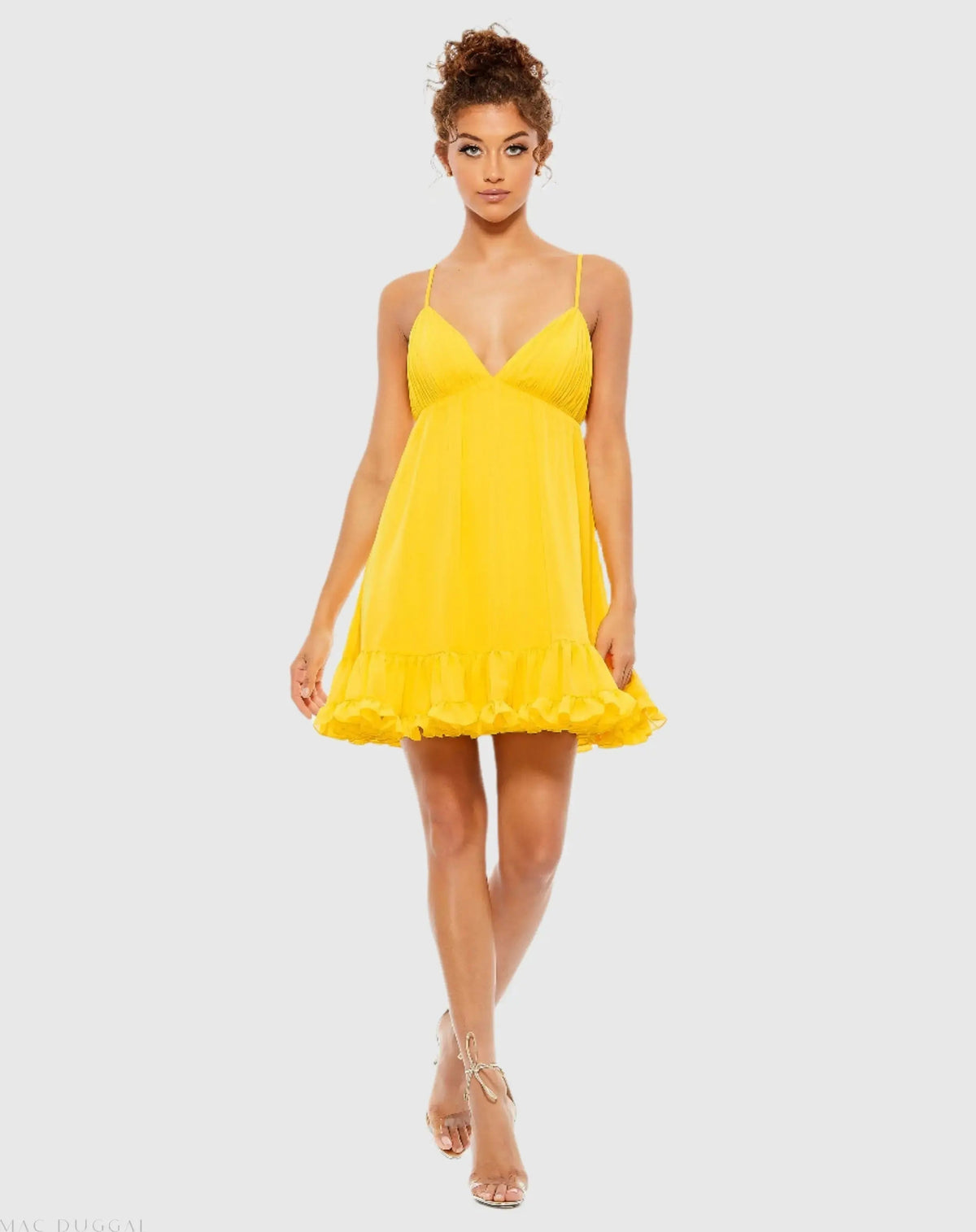Ruffle V-Neck Criss-Cross Mini Dress