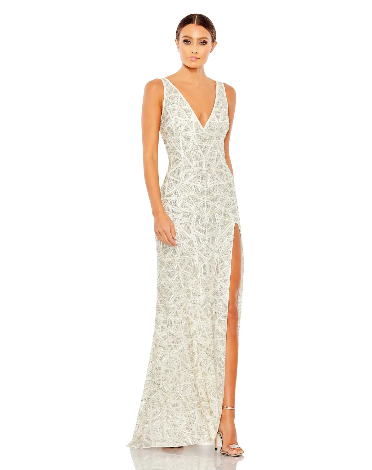 Sleeveless Embellished V Neck Gown