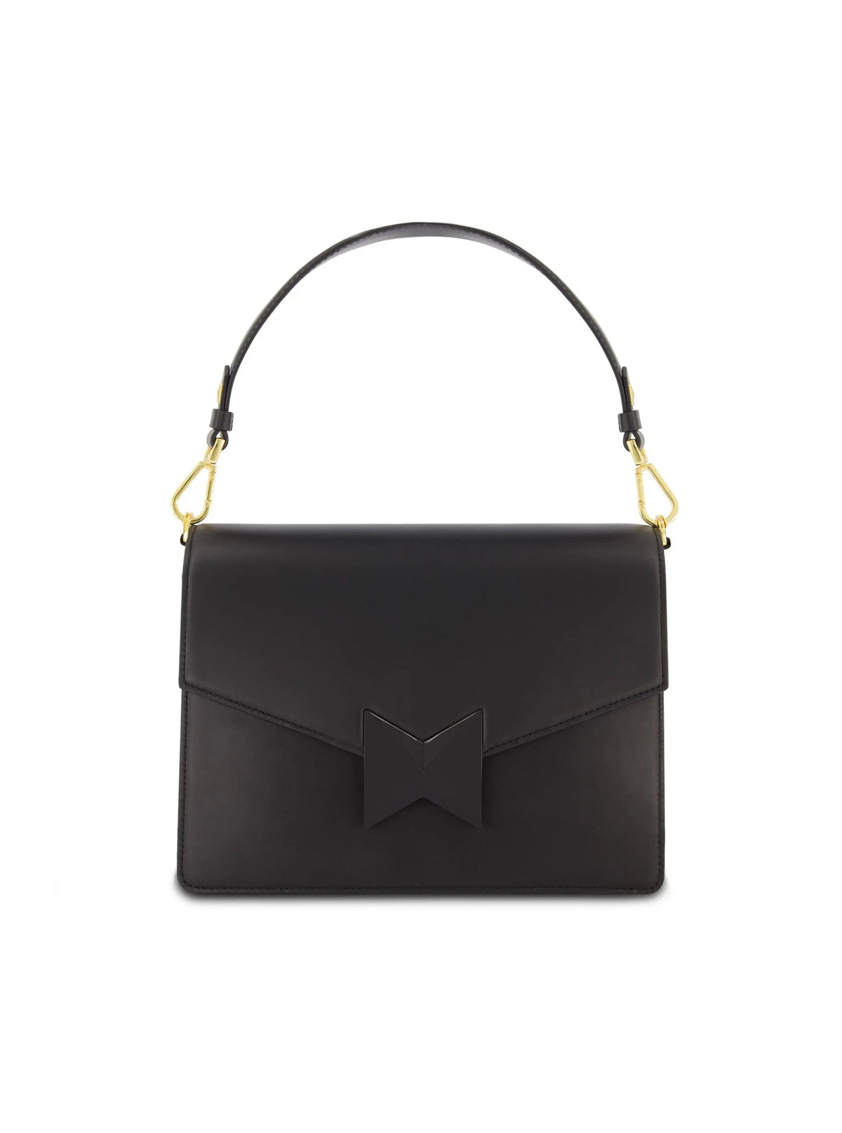 Black Classic Leather Medium Shoulder Bag with Detachable Strap