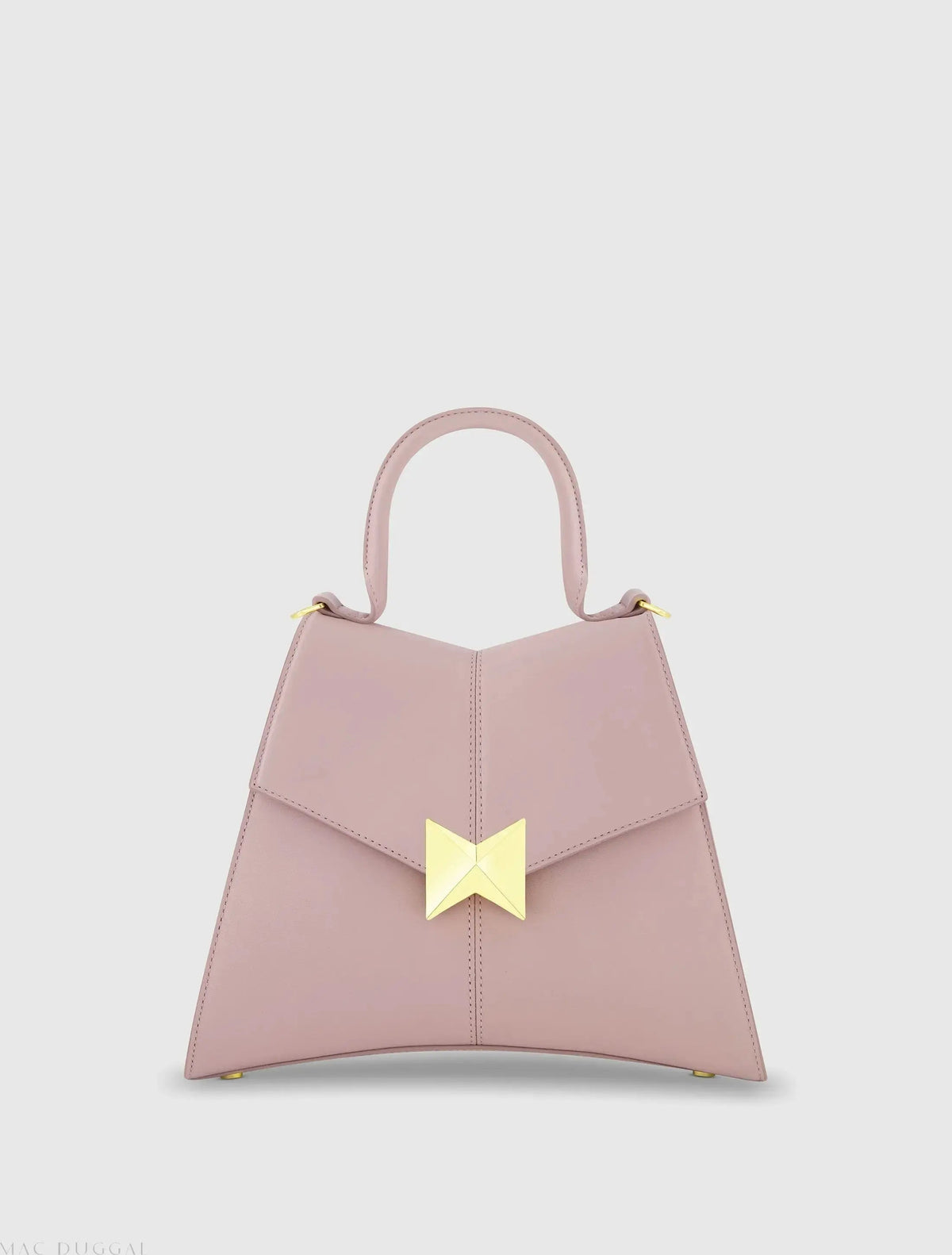 Medium Angular Leather Top Handle Handbag with Gold Hardware