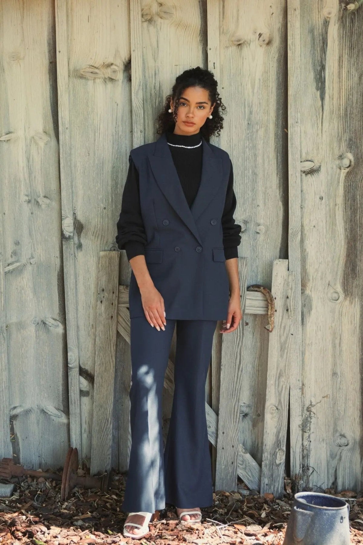 Navy Classic Crepe Flared Trouser Pant