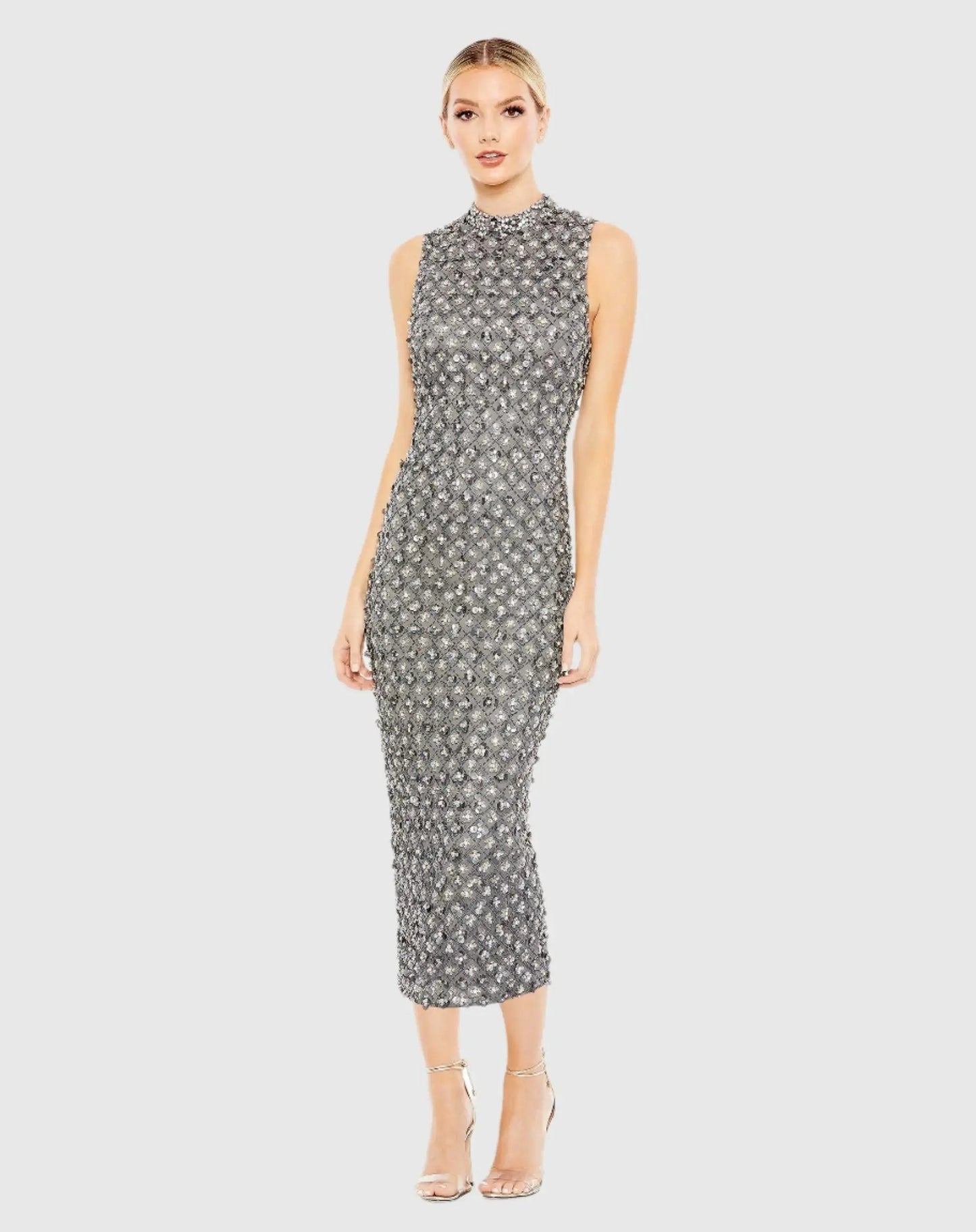 Embellished High Neck Sleeveless Column Dress