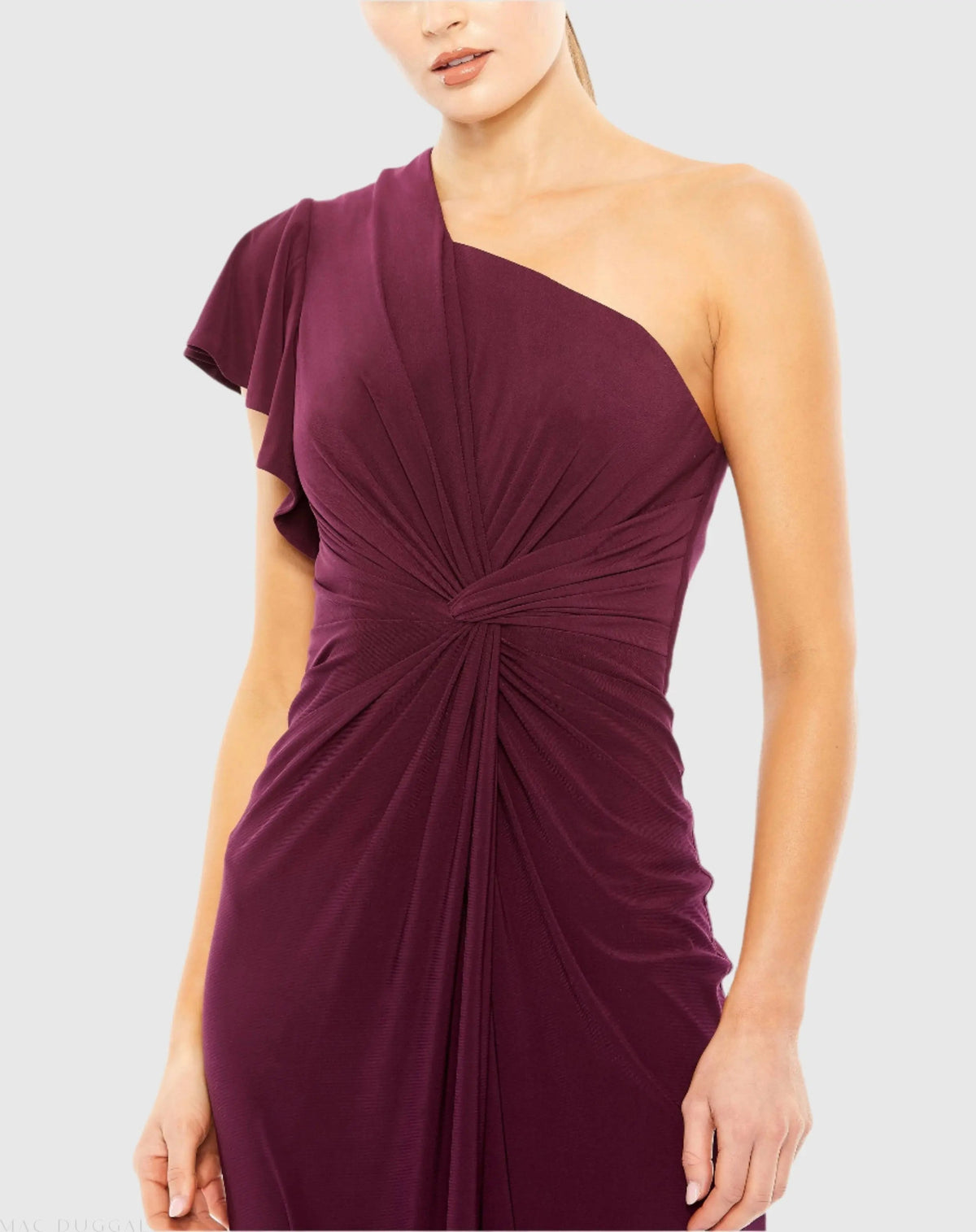 Red One Shoulder Midi Length Jersey Dress