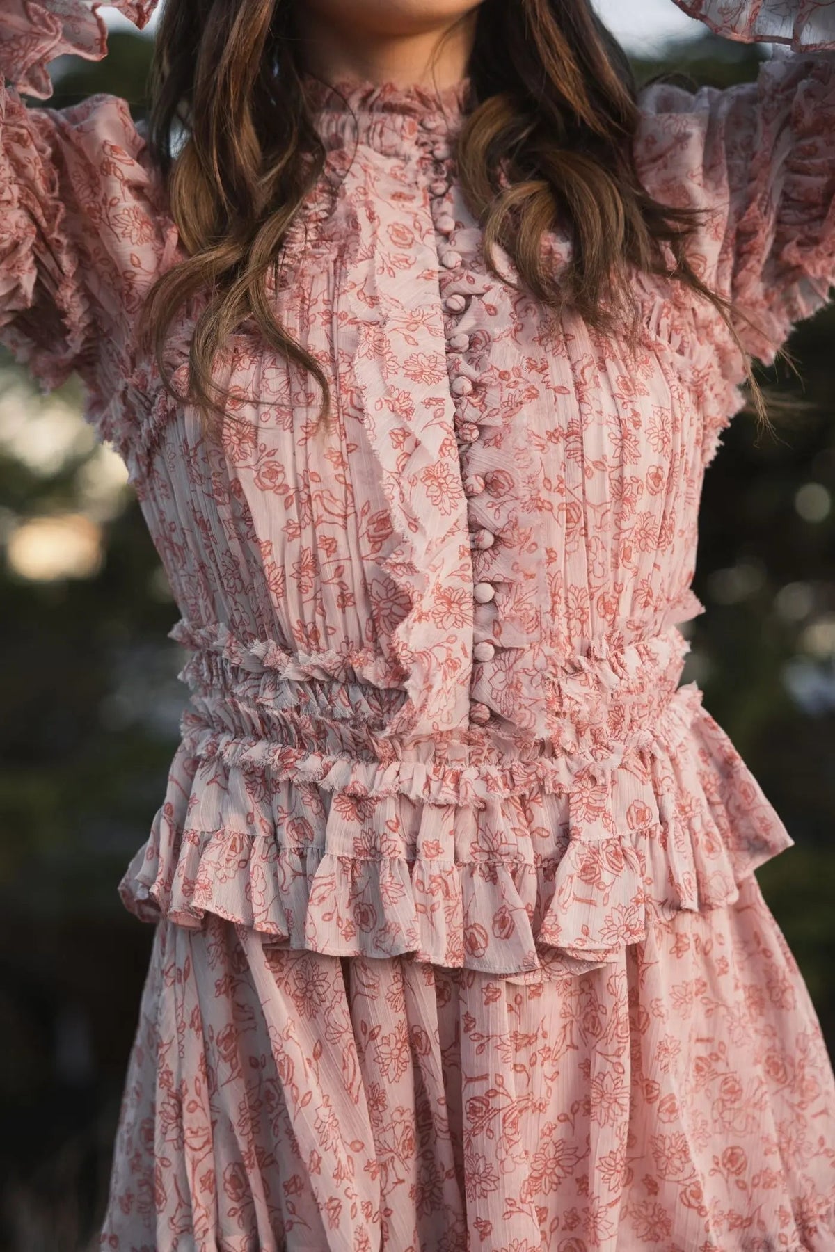 Pink Long Sleeve Mock Neck Ruffle Mini Dress