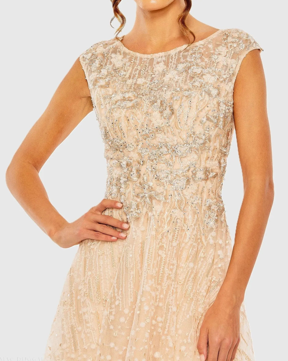 Light Orange High Neck Lace Embroidered Gown