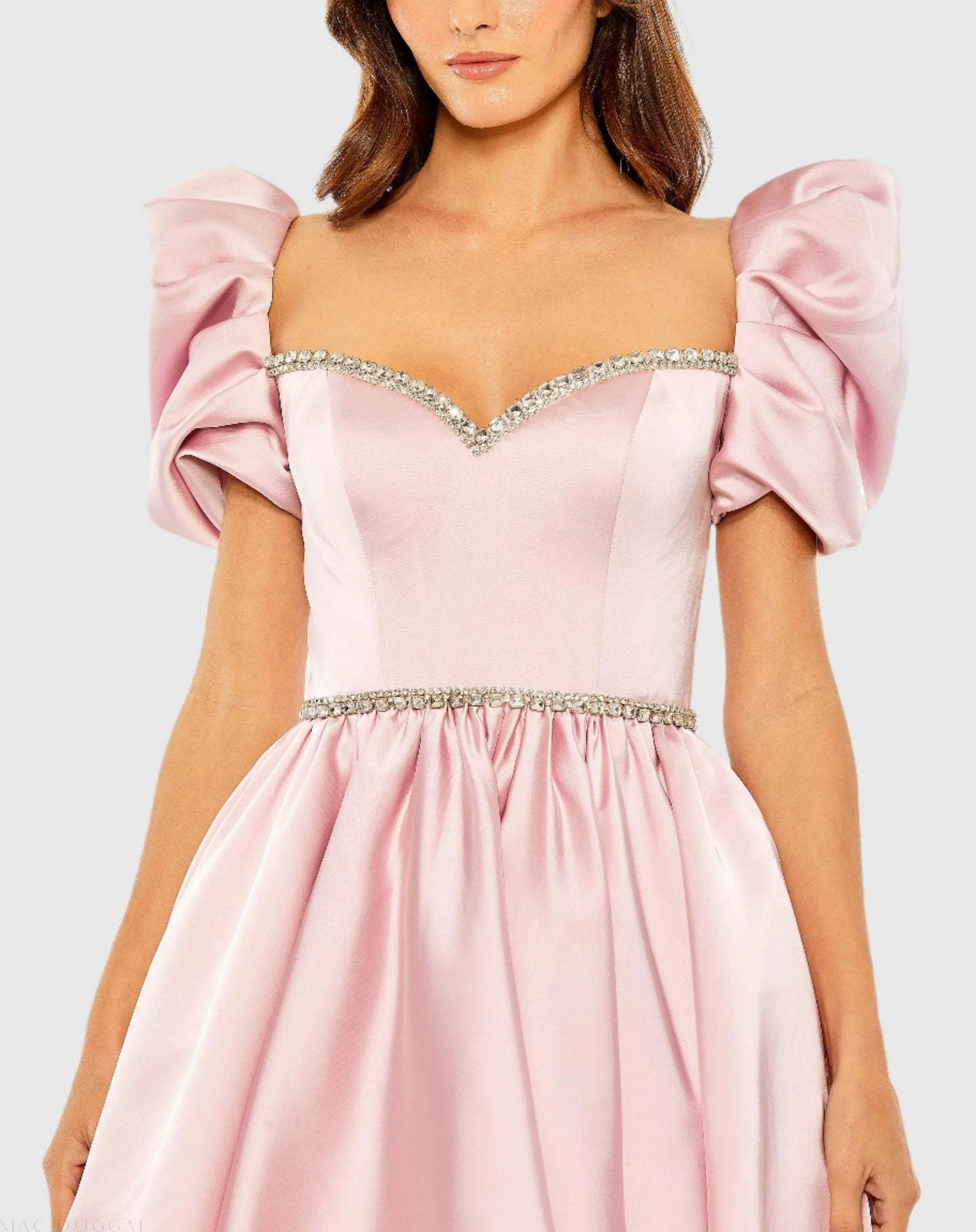 Pink Beaded Top Puff Sleeve Dress