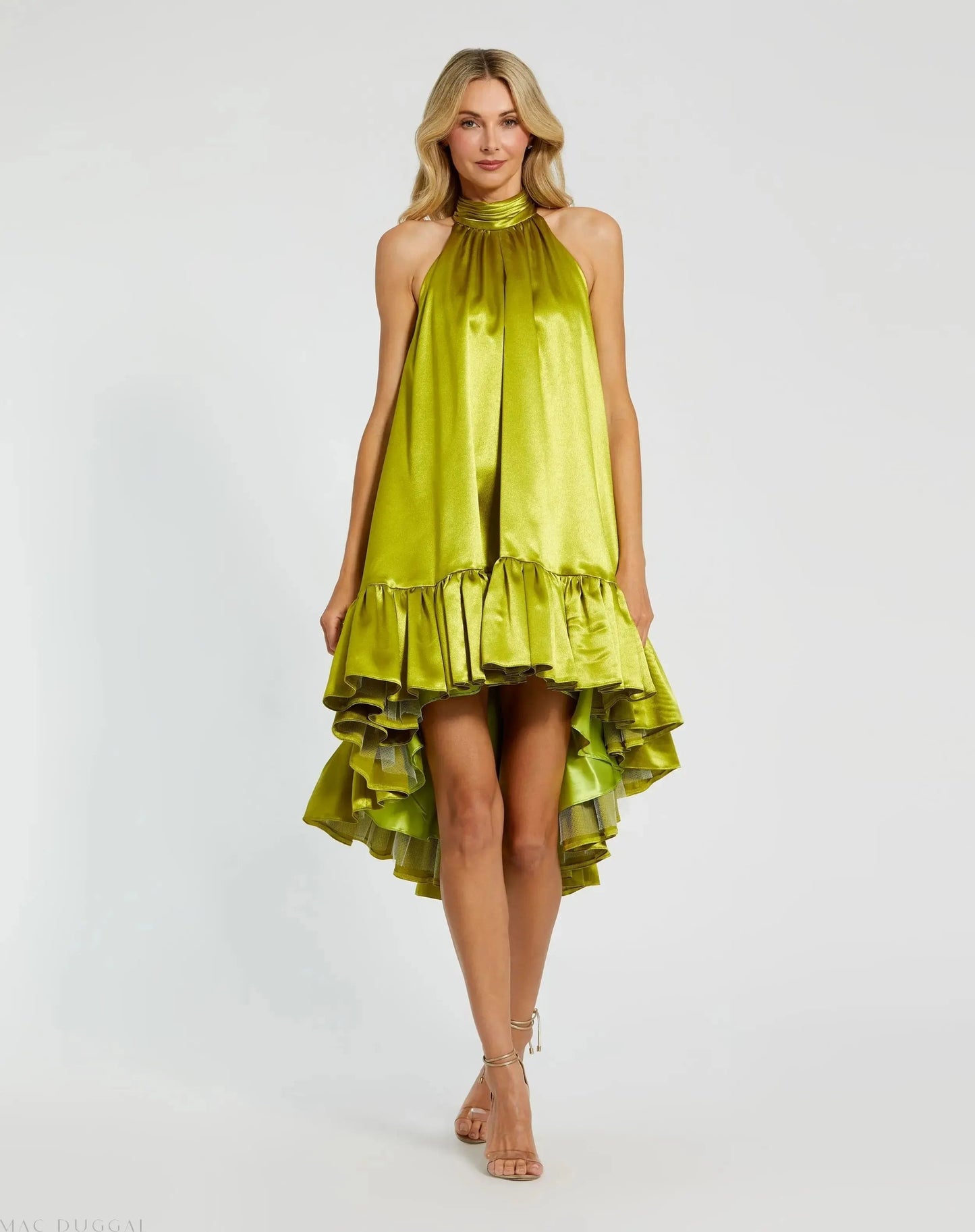 High Neck Satin Mini Dress With Keyhole