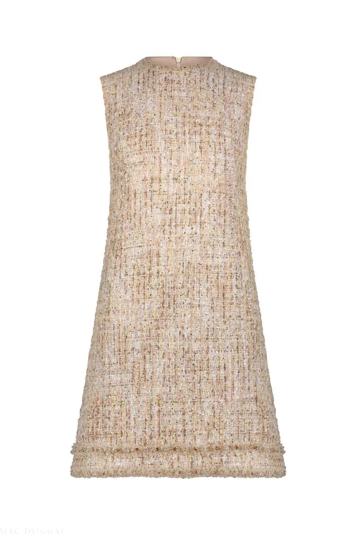 Beige Beaded Trim A-Line Mini Shift Dress