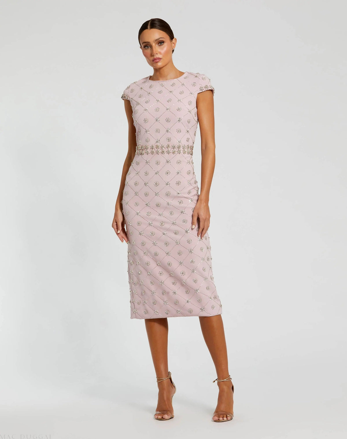 Hand Embellished High Neck Midi Dress
