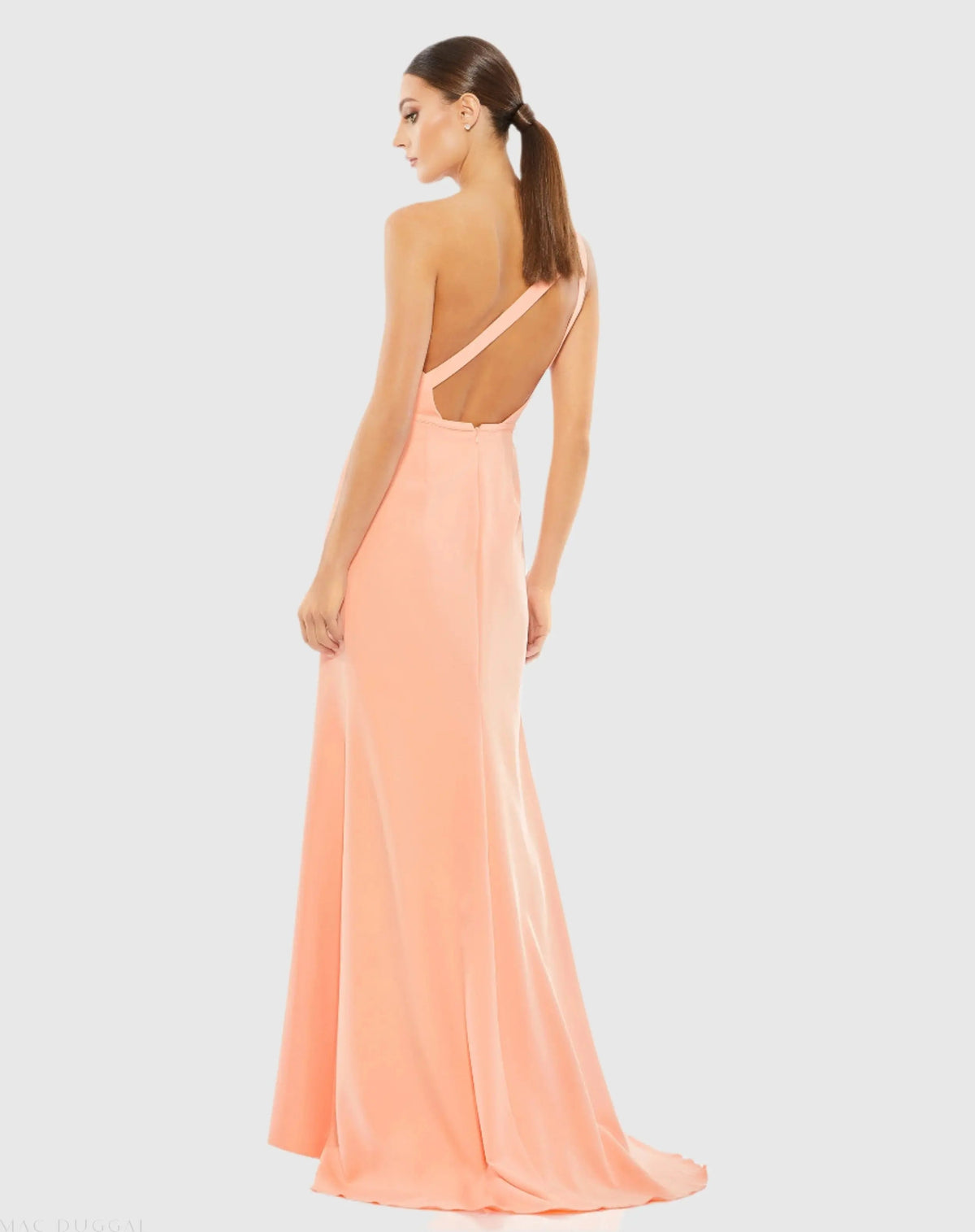 Peach One Shoulder Crepe Mermaid Gown