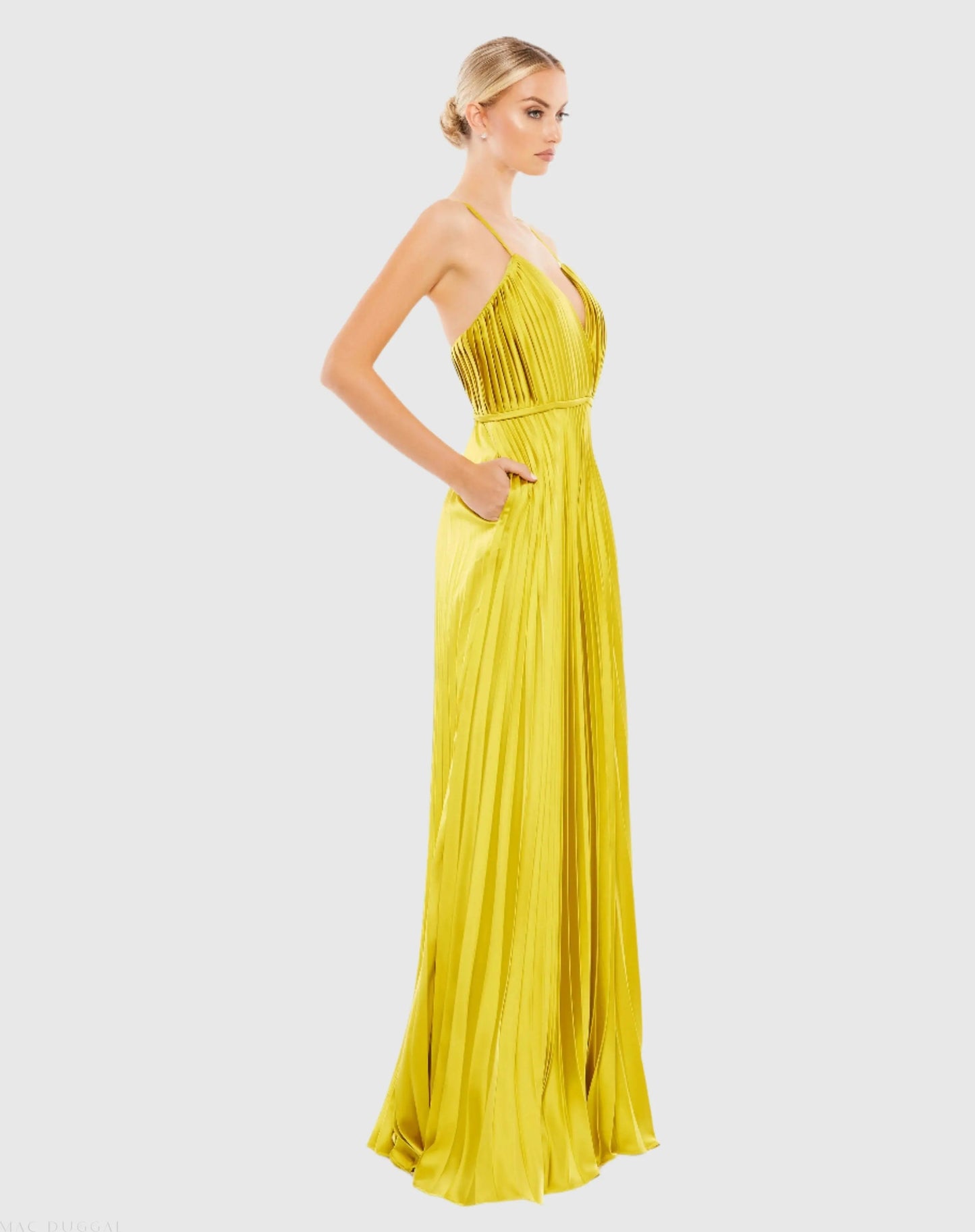 Green Pleated Plunge Neck Wide Leg Jumpsuit