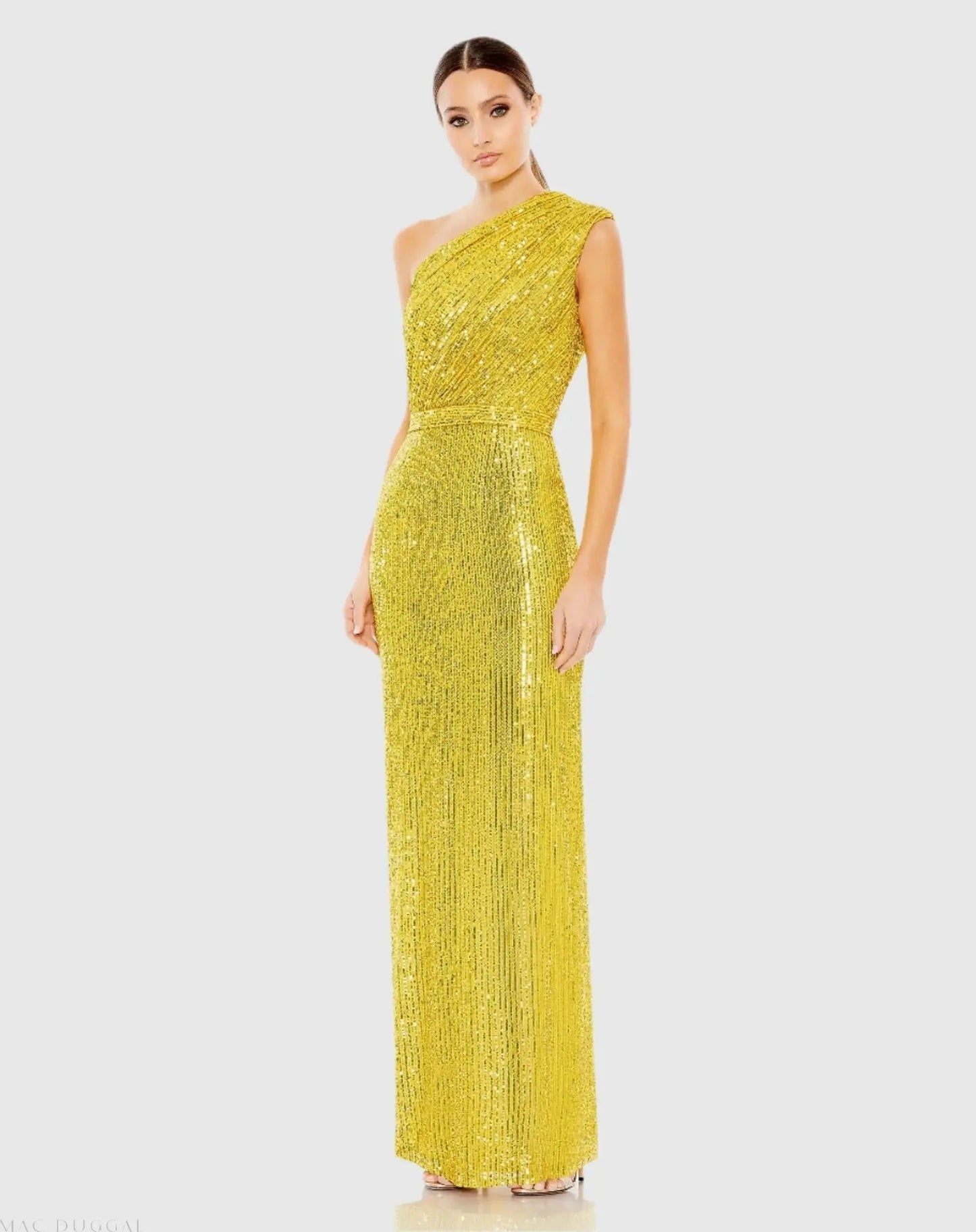 Sequined Ruched One Shoulder Gown