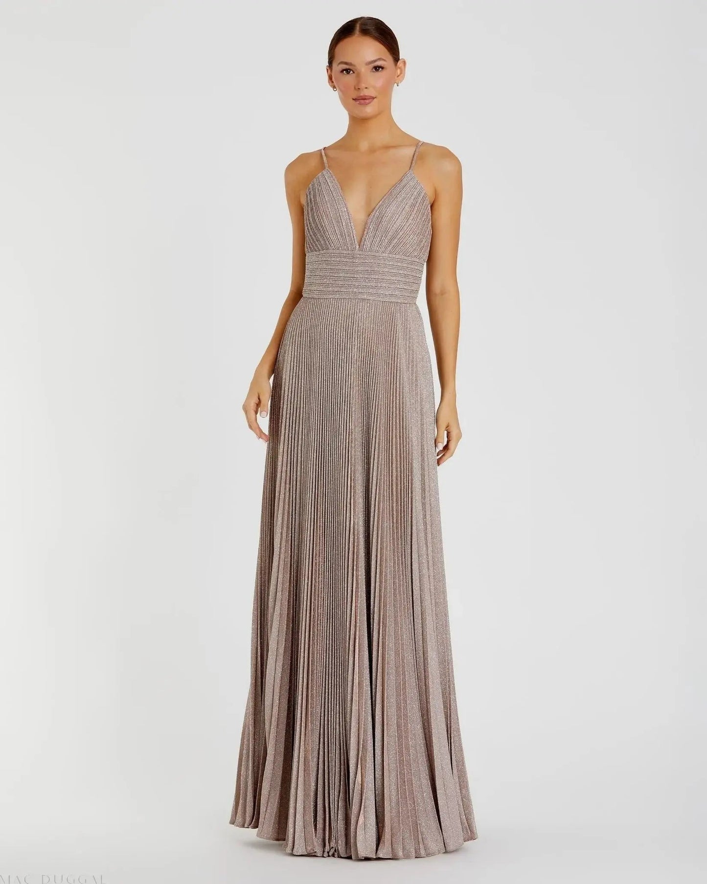 Shimmer Pleated V-Neck Gown