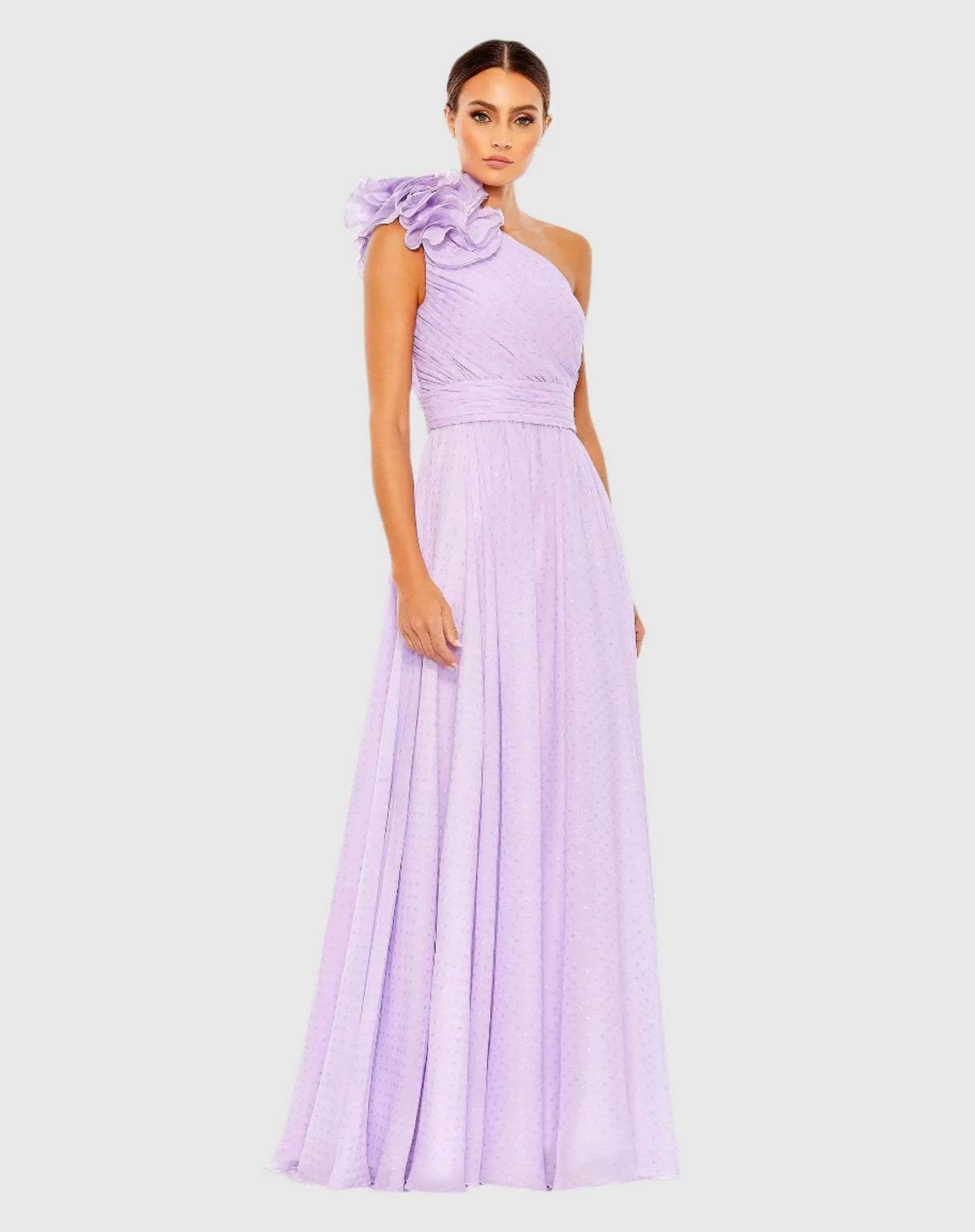 Polka Dot Ruffled One Shoulder Gown