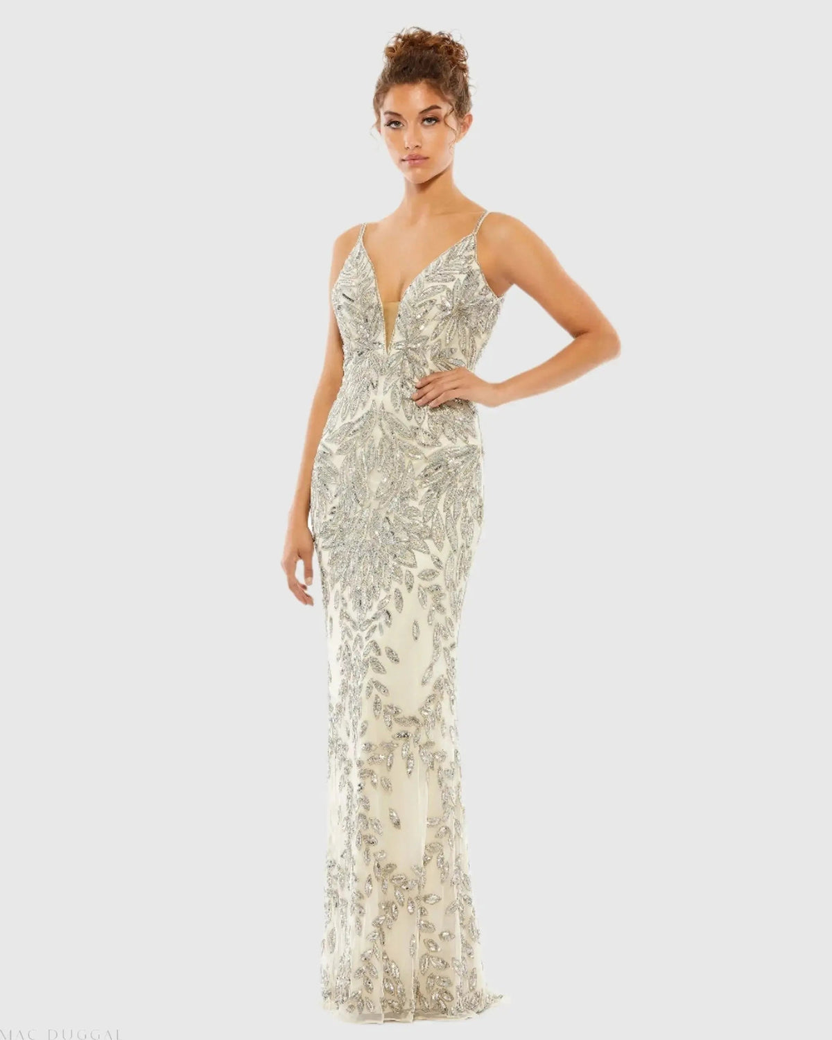 Silver Hand Embellished Sleeveless Evening Gown