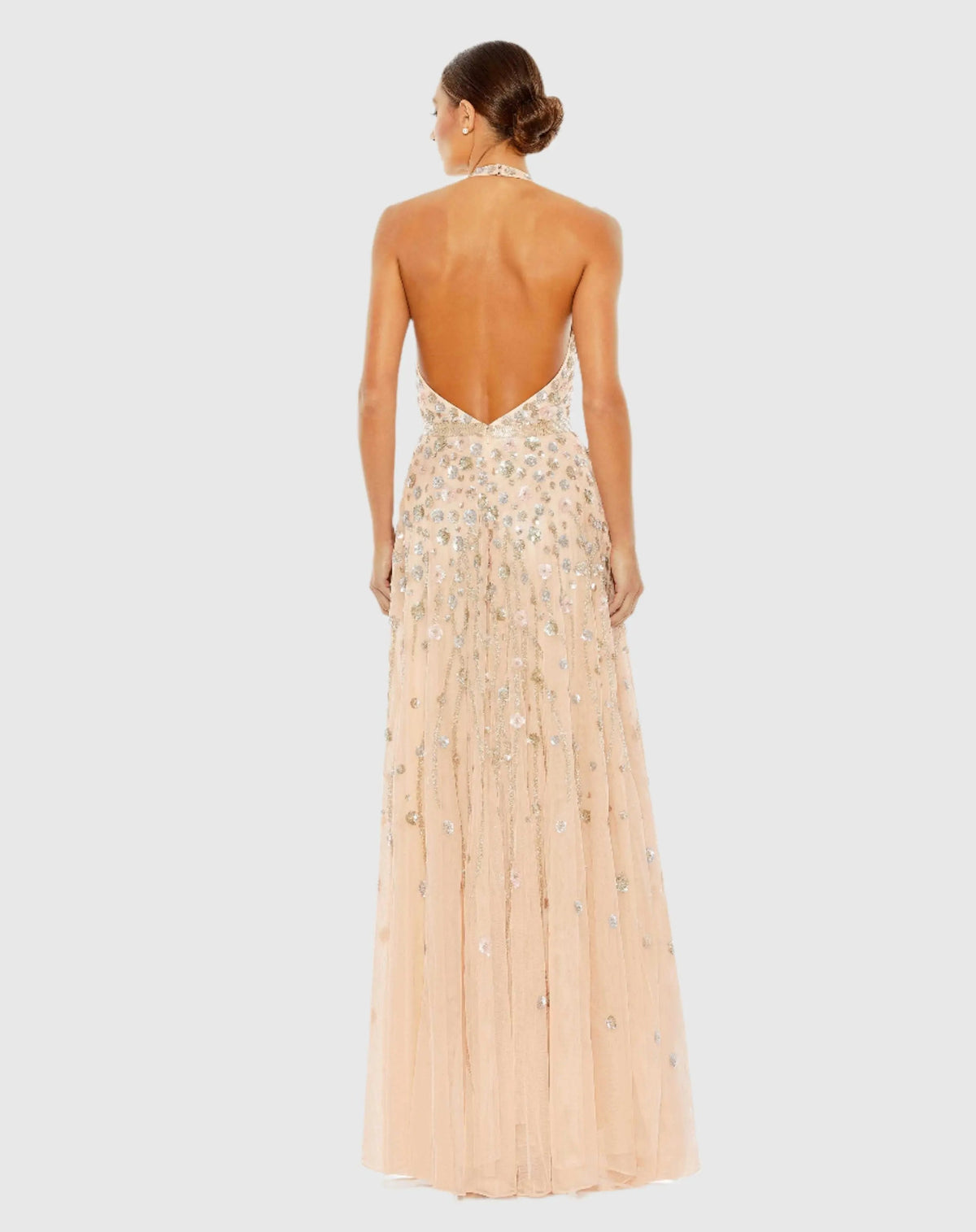 Pink Floral Embellished Halter Strap A Line Gown