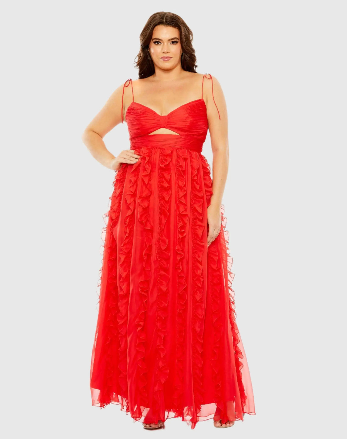 Red Keyhole Detail Sleeveless Chiffon Gown (Plus) - FINAL SALE