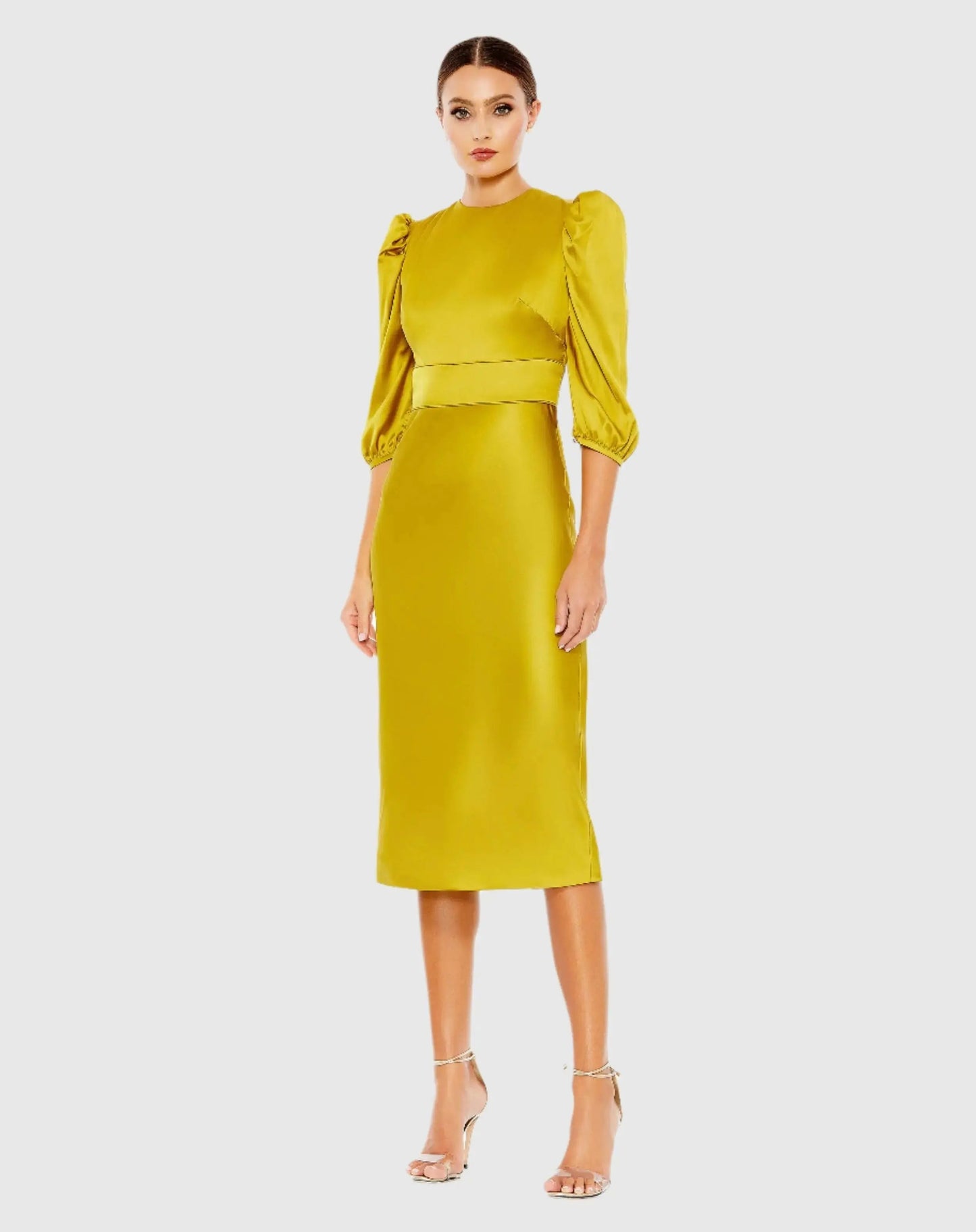 Green High Neck 3/4 Sleeve Midi Dress