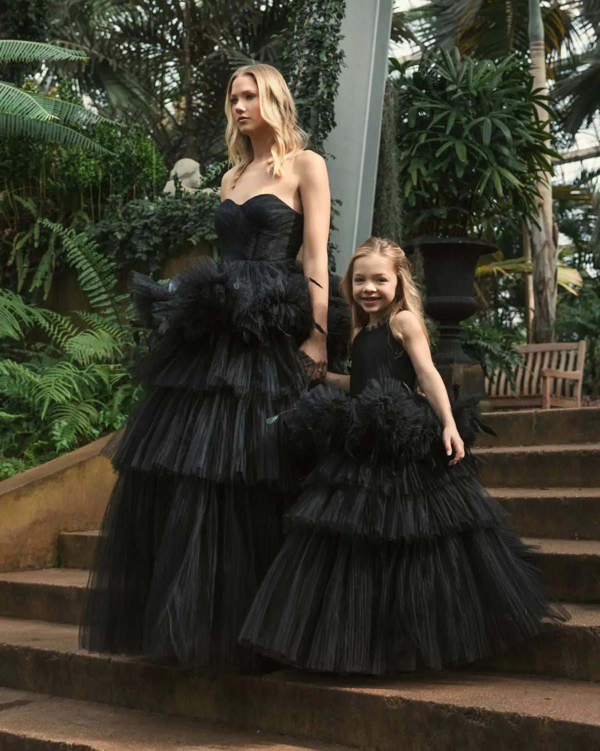 Girls High Neck Tulle Dress with Feather Detail
