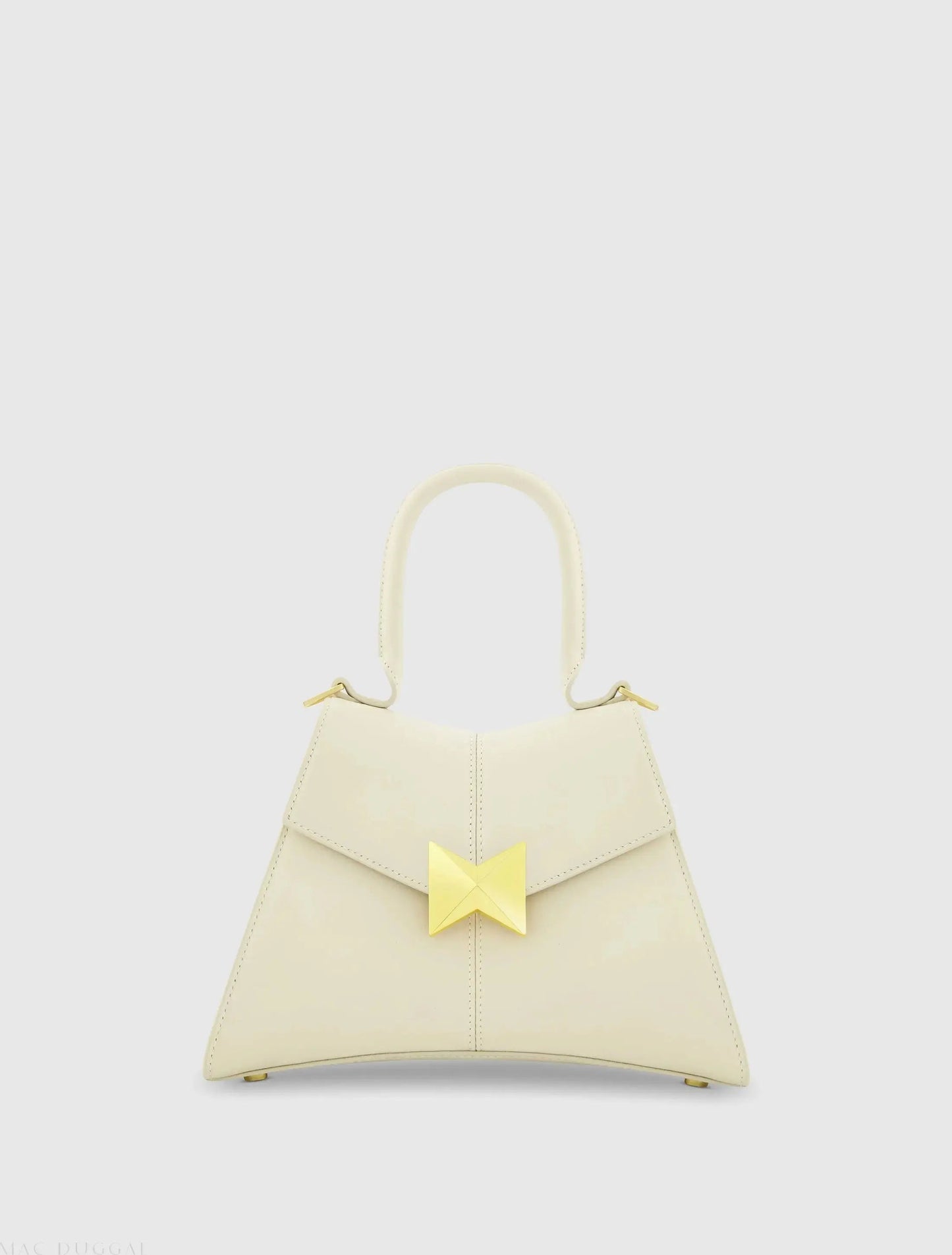 White Angular Small Leather Handbag With Gold Hardware