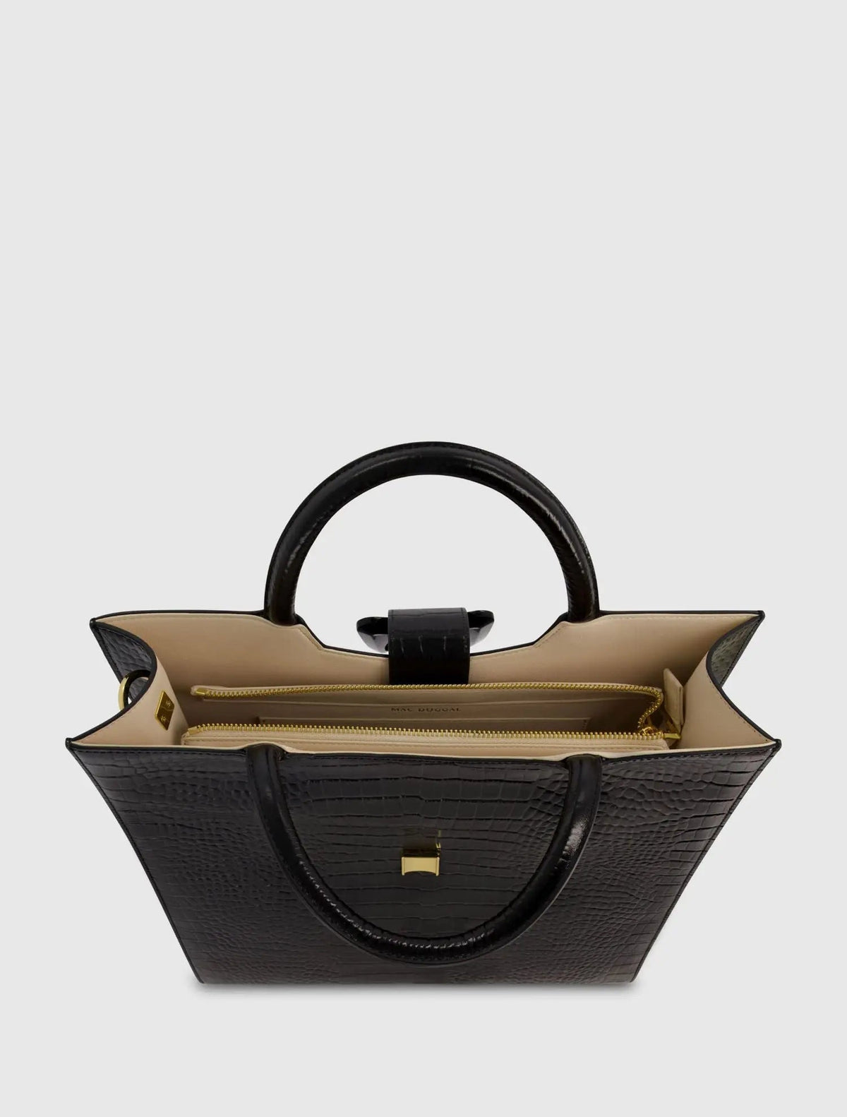 Black Buckled Maxi Croco Leather Tote Bag