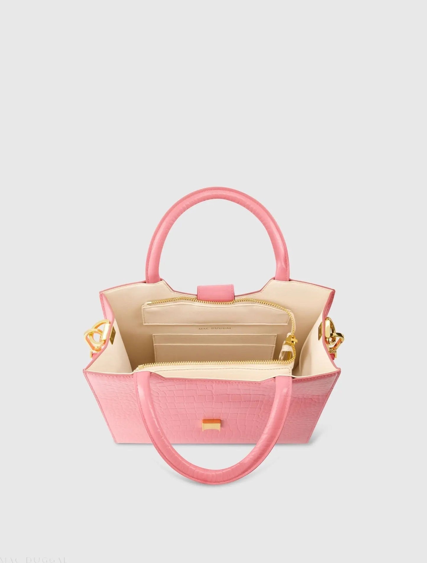 Pink Buckled Medium Croco Leather Tote Bag with Detachable Strap