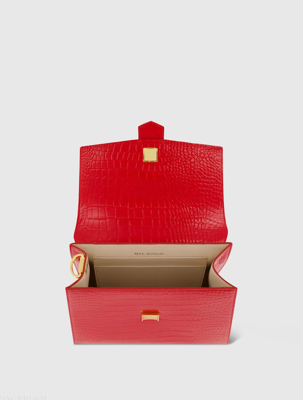 Red Buckled Medium Croco Leather Handbag with Detachable Strap