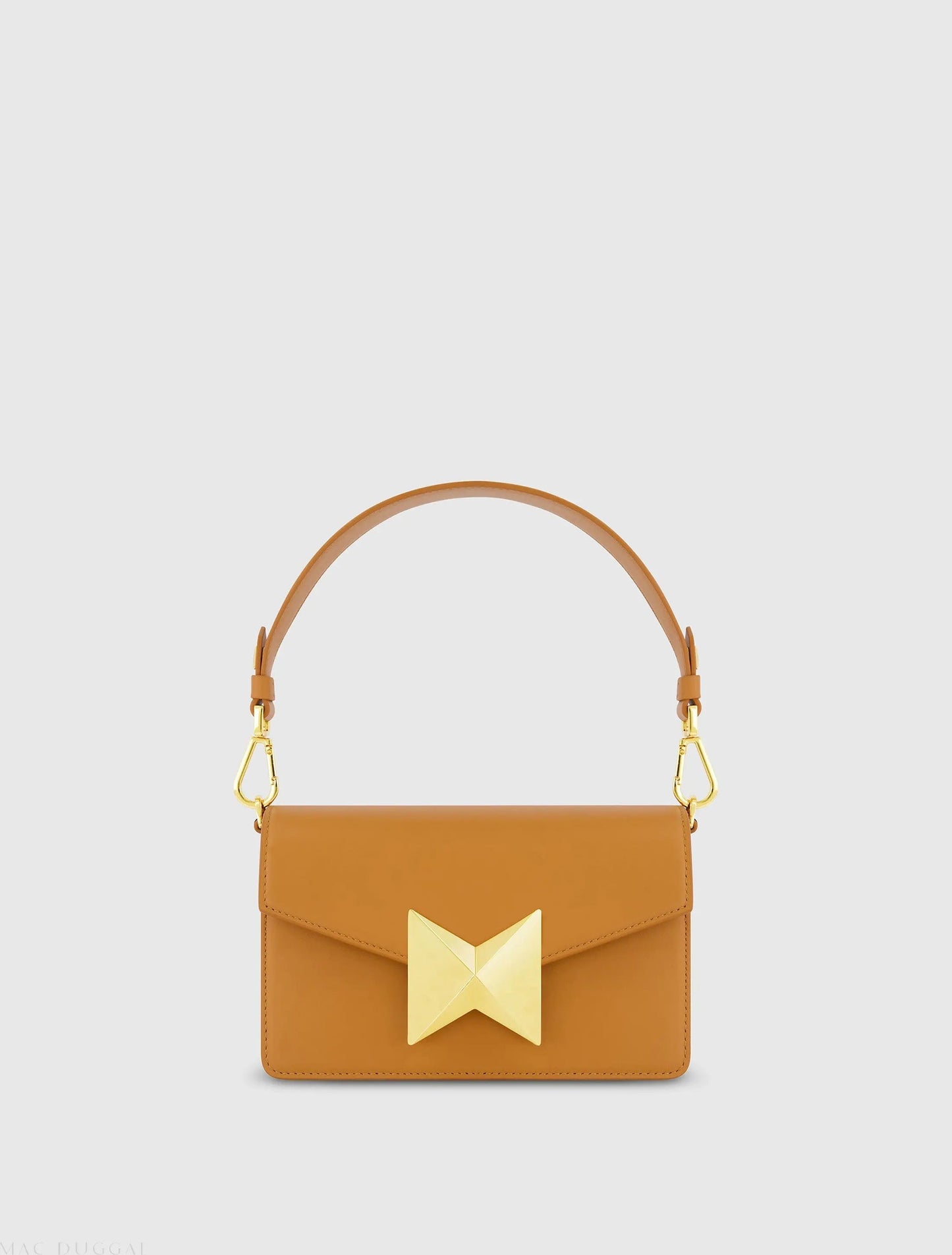 Brown Mini Leather Shoulder Handbag With Gold Hardware
