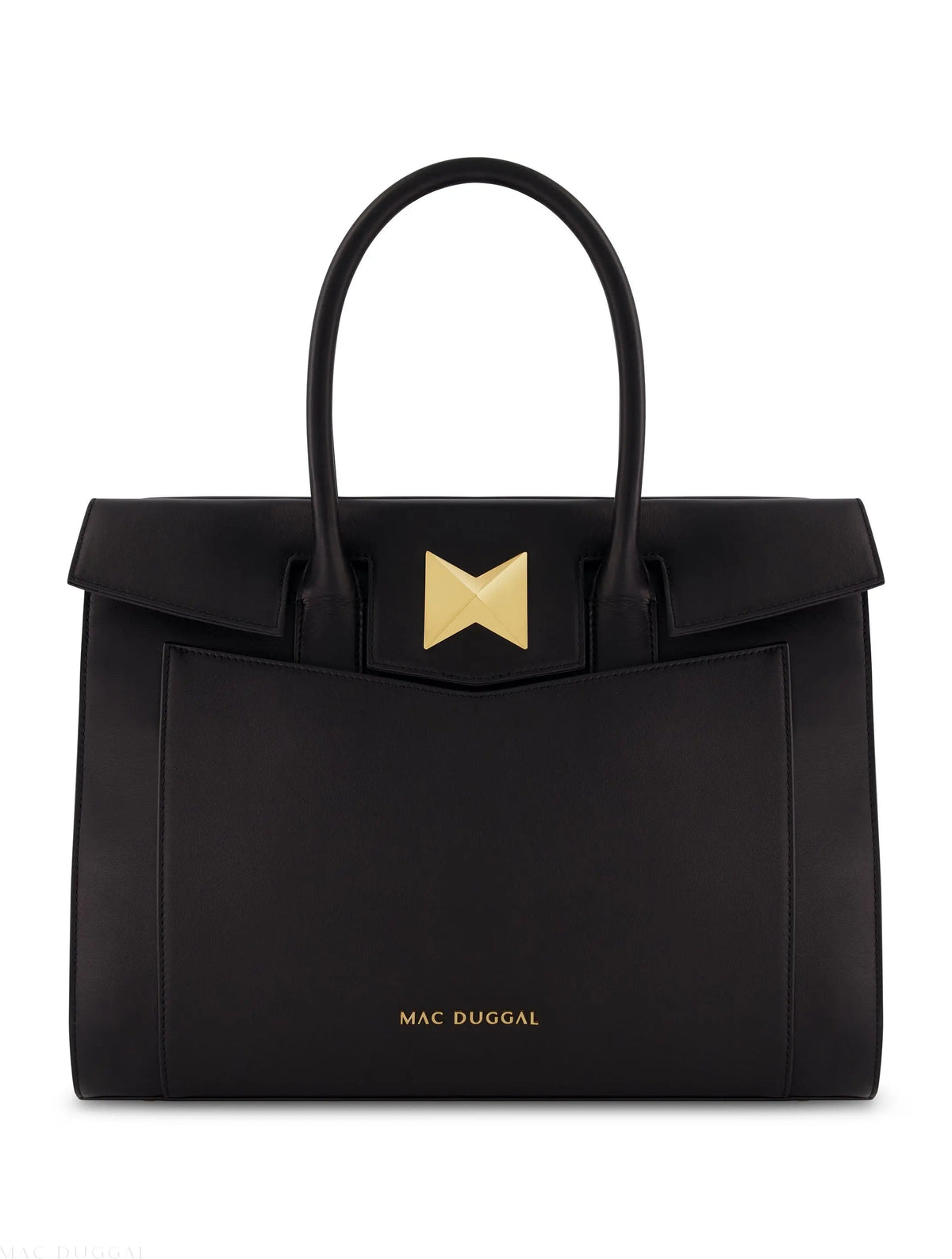 Black Large Leather Briefcase Bag With Gold Hardware