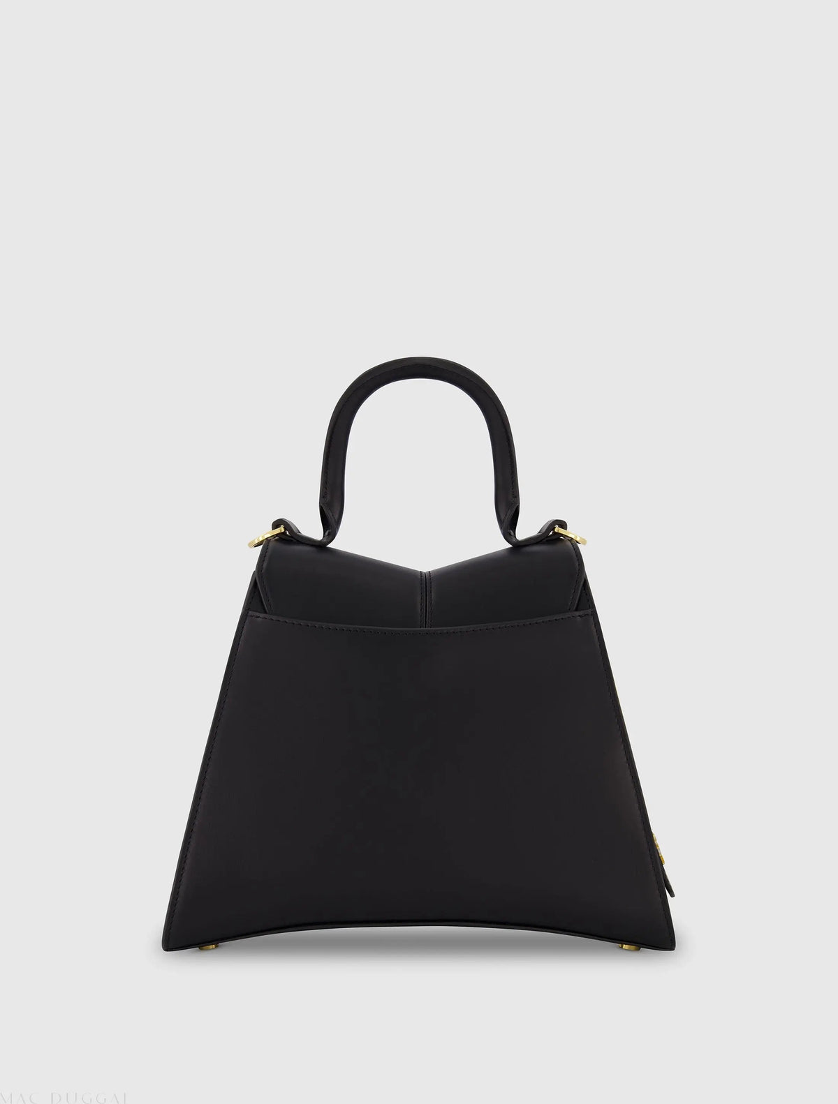 Black Medium Angular Leather Handbag With Gold Hardware