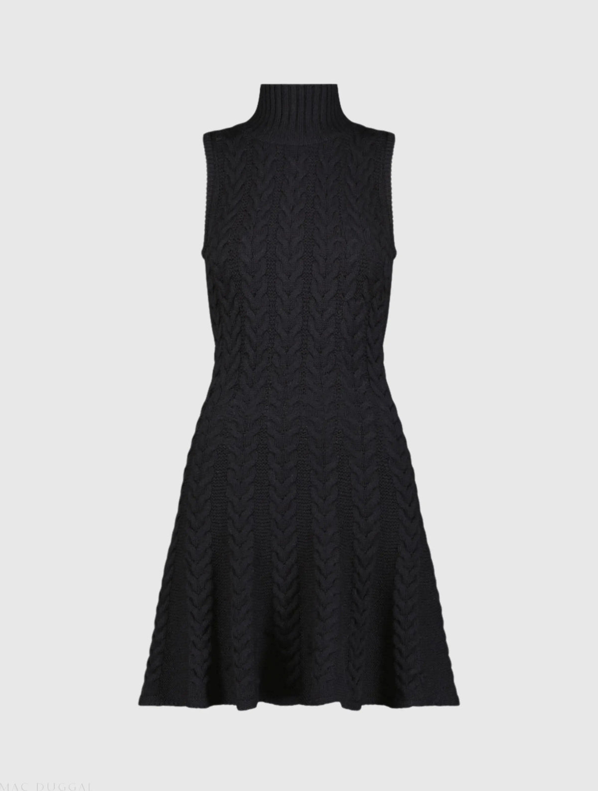 Black Cable Knit Turtle Neck Sleeveless Mini Sweater Knit Dress