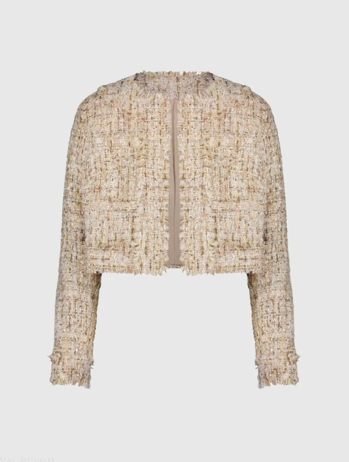 Beige Long Sleeve Cropped Boucle Jacket