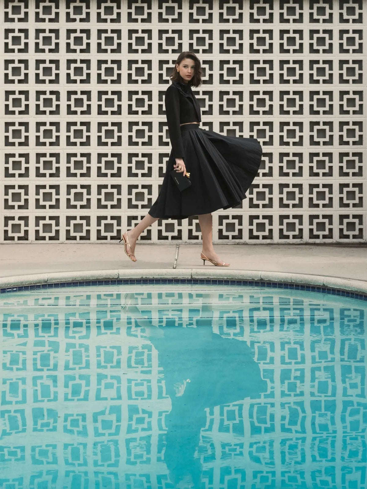 The Bubbly Black Faille High Waisted Midi Full Circle Skirt