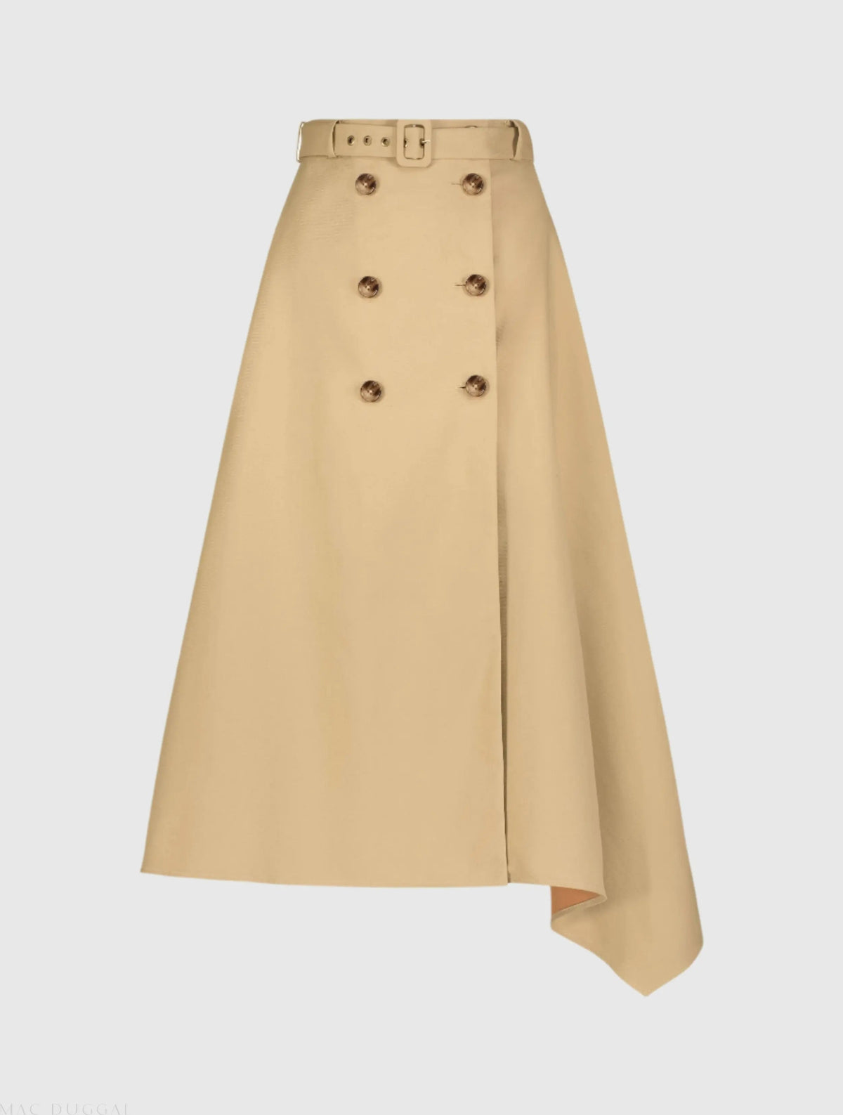Beige Twill Midi Skirt With Buttons