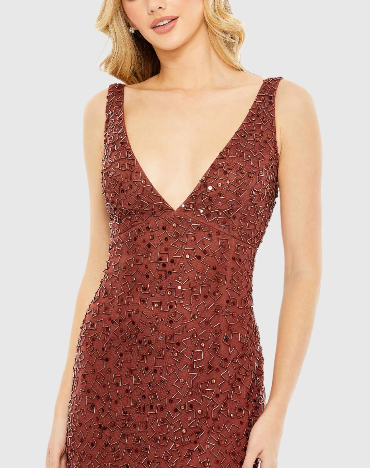 Red Sleeveless Sequined V-Neck Gown